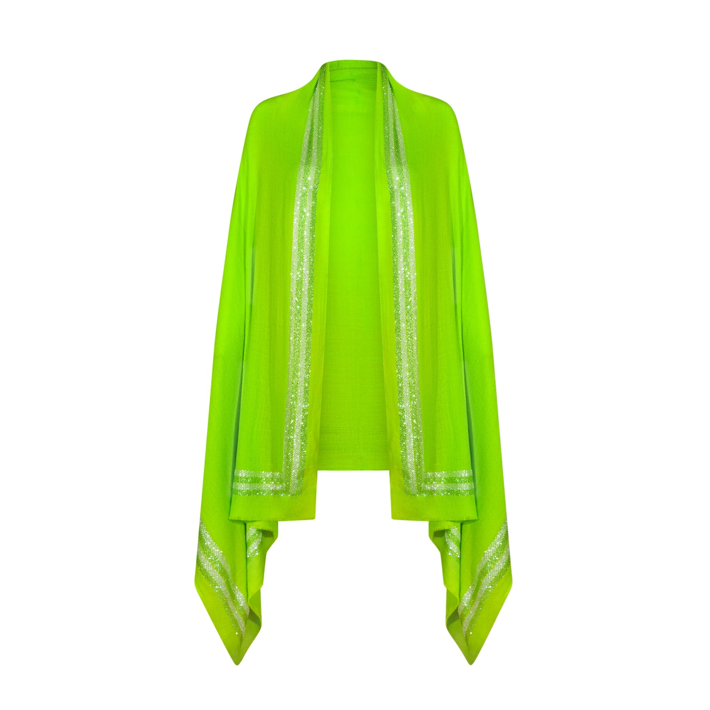 CASHMERE & SWAROVSKI WRAP - NEON GREEN WITH SILVER