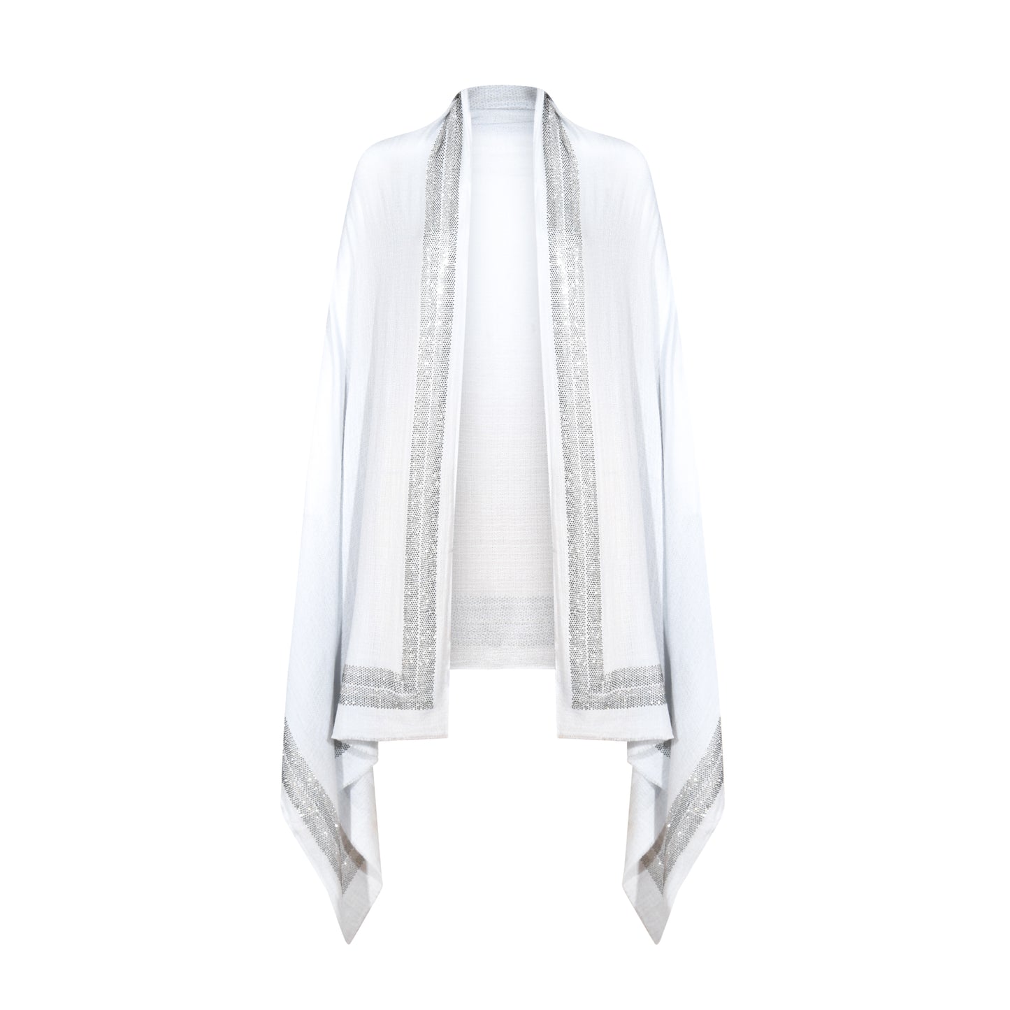 CASHMERE & SWAROVSKI WRAP - WHITE WITH SILVER