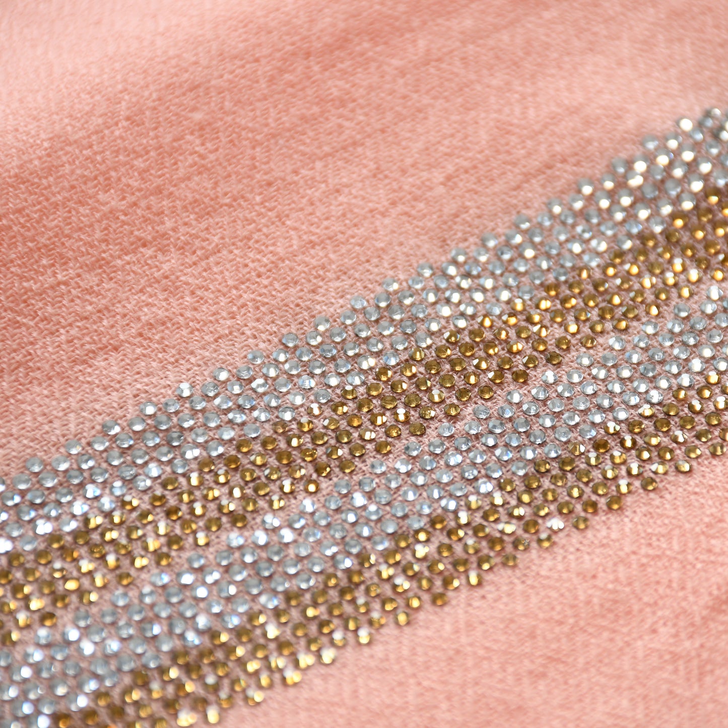 CASHMERE & SWAROVSKI WRAP - PEACH WITH SILVER & GOLD