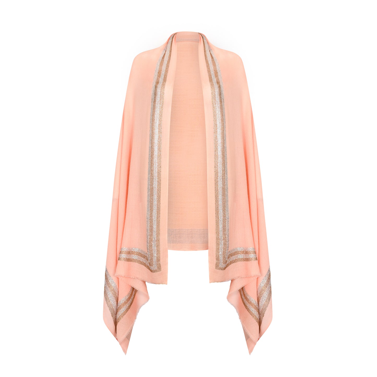 CASHMERE & SWAROVSKI WRAP - PEACH WITH SILVER & GOLD