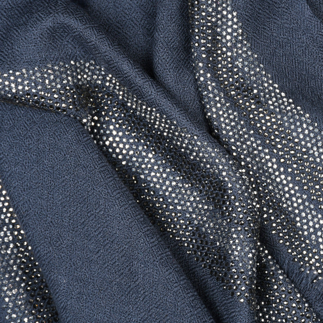 CASHMERE & SWAROVSKI WRAP - AIRFORCE BLUE WITH SILVER