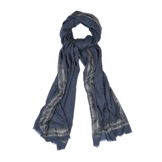 CASHMERE & SWAROVSKI WRAP - AIRFORCE BLUE WITH SILVER