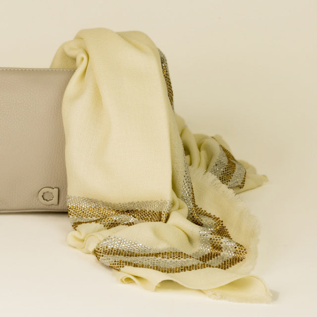 CASHMERE & SWAROVSKI WRAP - CREAM