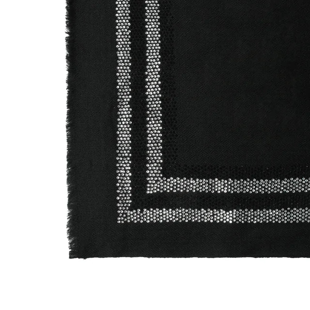 EX DISPLAY CASHMERE & SWAROVSKI WRAP - BLACK with SILVER