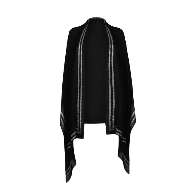 EX DISPLAY CASHMERE & SWAROVSKI WRAP - BLACK with SILVER