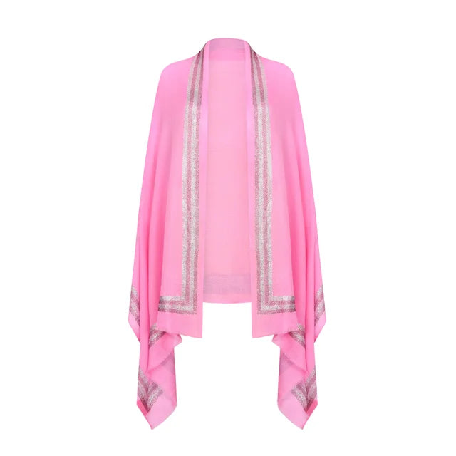 CASHMERE & SWAROVSKI WRAP - CANDY PINK with SILVER