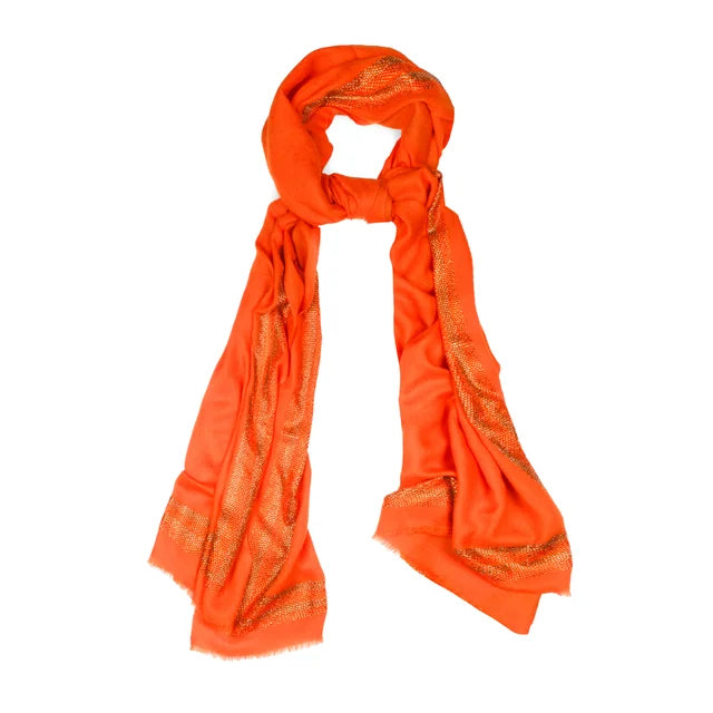 CASHMERE & SWAROVSKI WRAP - ORANGE WITH GOLD