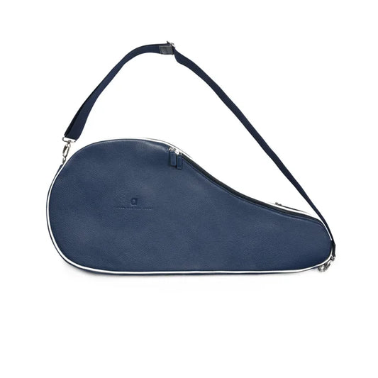 SINGLE TENNIS CASE - NAVY with WHITE PIPING